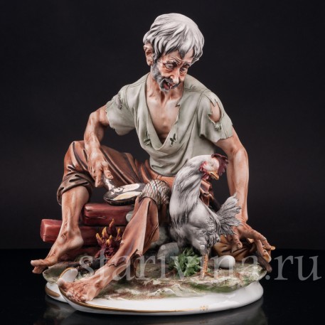 Композиция из фарфора Путник с курицей, Capodimonte, Италия, вт. пол. 20 в.