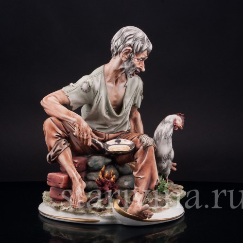Композиция из фарфора Путник с курицей, Capodimonte, Италия, вт. пол. 20 в.