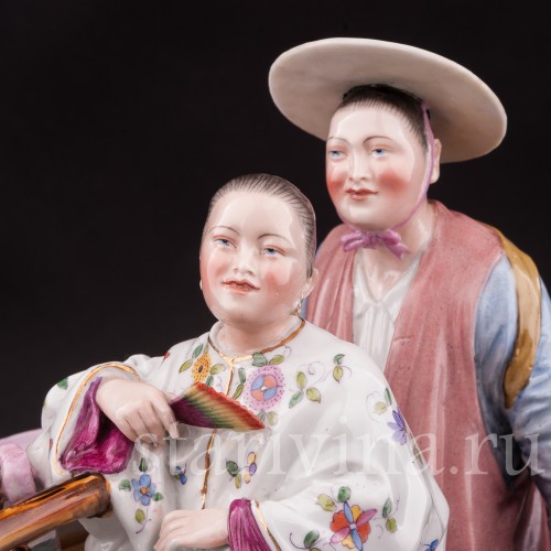 Фарфоровая композиция Китайцы с повозкой, Volkstedt, Германия.