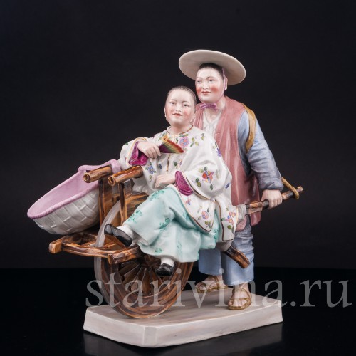 Фарфоровая композиция Китайцы с повозкой, Volkstedt, Германия.