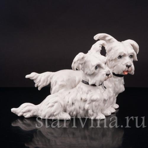 Статуэтка собак из фарфора Две болонки, Frankenthal, Германия, 1949-64 гг.