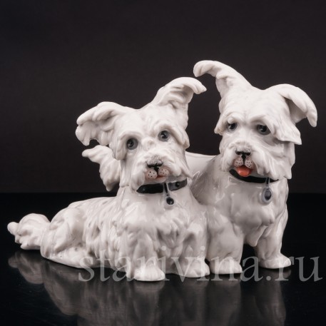 Статуэтка собак из фарфора Две болонки, Frankenthal, Германия, 1949-64 гг.