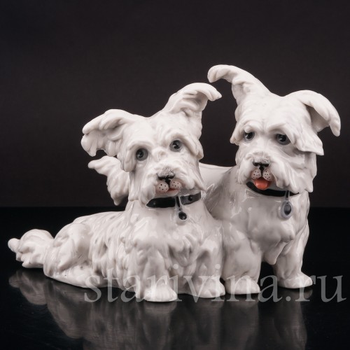 Статуэтка собак из фарфора Две болонки, Frankenthal, Германия, 1949-64 гг.