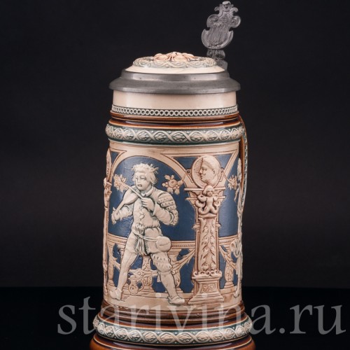 Старинная пивная кружка Танец под скрипку, 1\2 л, Villeroy & Boch, Германия, 1895 г.