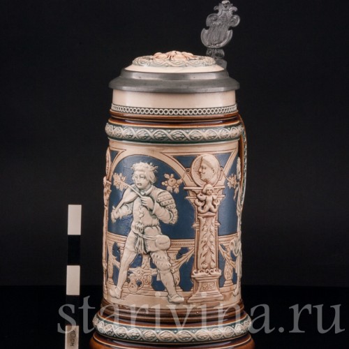Старинная пивная кружка Танец под скрипку, 1\2 л, Villeroy & Boch, Германия, 1895 г.