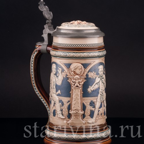 Старинная пивная кружка Танец под скрипку, 1\2 л, Villeroy & Boch, Германия, 1895 г.