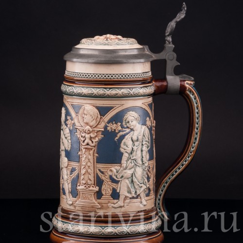 Старинная пивная кружка Танец под скрипку, 1\2 л, Villeroy & Boch, Германия, 1895 г.