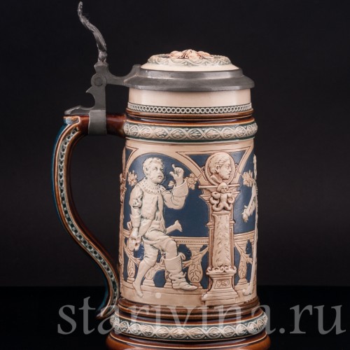 Старинная пивная кружка Танец под скрипку, 1\2 л, Villeroy & Boch, Германия, 1895 г.