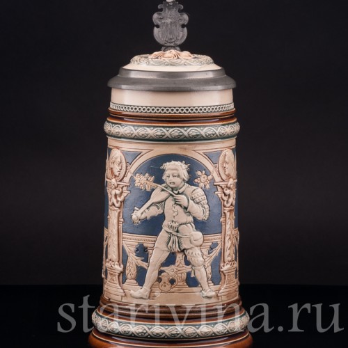 Старинная пивная кружка Танец под скрипку, 1\2 л, Villeroy & Boch, Германия, 1895 г.