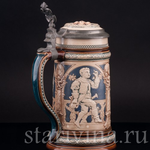 Старинная пивная кружка Танец под скрипку, 1\2 л, Villeroy & Boch, Германия, 1895 г.