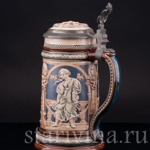 Старинная пивная кружка Танец под скрипку, 1\2 л, Villeroy & Boch, Германия, 1895 г.
