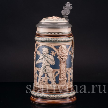 Старинная пивная кружка Танец под скрипку, 1\2 л, Villeroy & Boch, Германия, 1895 г.