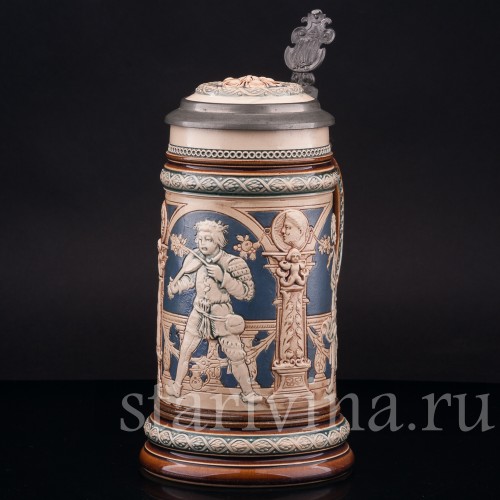 Старинная пивная кружка Танец под скрипку, 1\2 л, Villeroy & Boch, Германия, 1895 г.