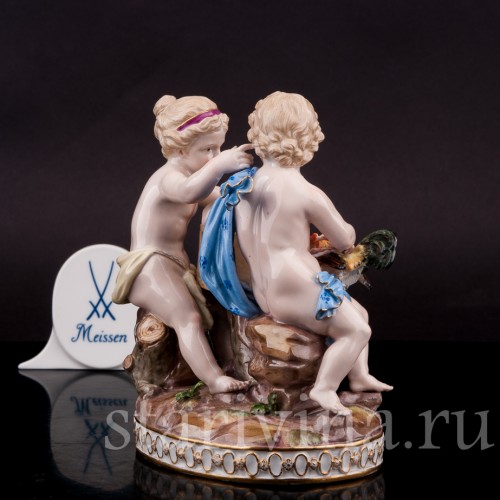 Фарфоровая статуэтка Путти с петухом, Meissen, Германия, сер. 19 - нач. 20 вв.