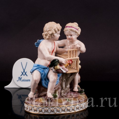 Фарфоровая статуэтка Путти с петухом, Meissen, Германия, сер. 19 - нач. 20 вв.