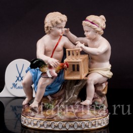 Фарфоровая статуэтка Путти с петухом, Meissen, Германия, сер. 19 - нач. 20 вв.