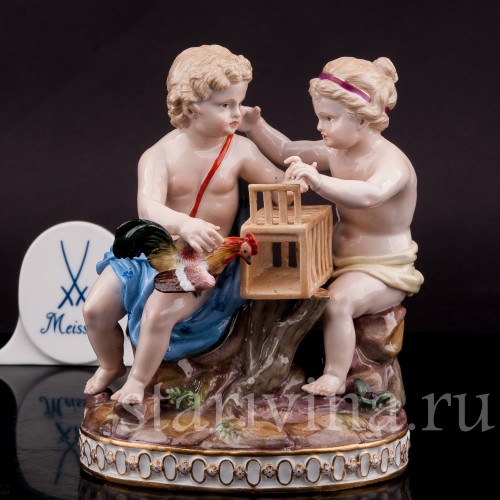 Фарфоровая статуэтка Путти с петухом, Meissen, Германия, сер. 19 - нач. 20 вв.