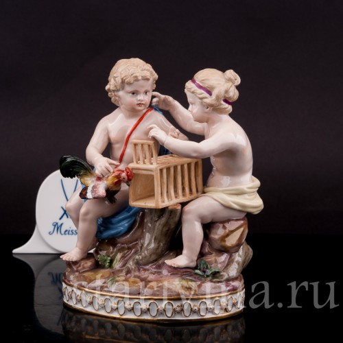 Фарфоровая статуэтка Путти с петухом, Meissen, Германия, сер. 19 - нач. 20 вв.