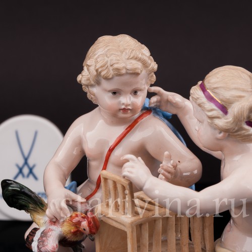 Фарфоровая статуэтка Путти с петухом, Meissen, Германия, сер. 19 - нач. 20 вв.