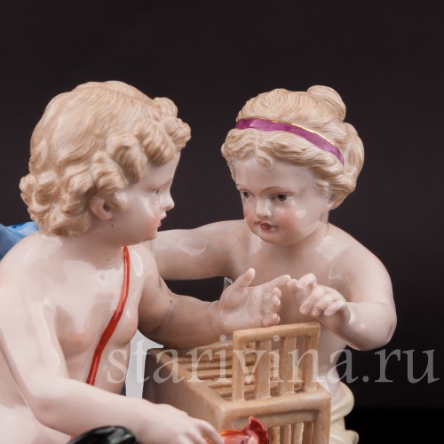 Фарфоровая статуэтка Путти с петухом, Meissen, Германия, сер. 19 - нач. 20 вв.