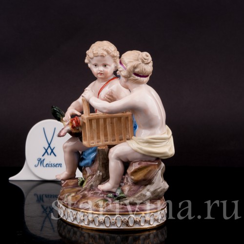 Фарфоровая статуэтка Путти с петухом, Meissen, Германия, сер. 19 - нач. 20 вв.