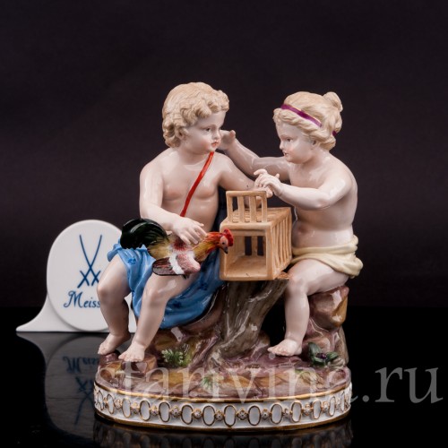 Фарфоровая статуэтка Путти с петухом, Meissen, Германия, сер. 19 - нач. 20 вв.