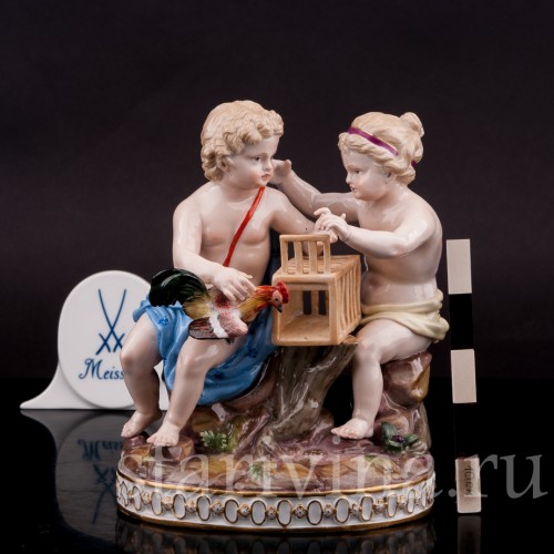 Фарфоровая статуэтка Путти с петухом, Meissen, Германия, сер. 19 - нач. 20 вв.