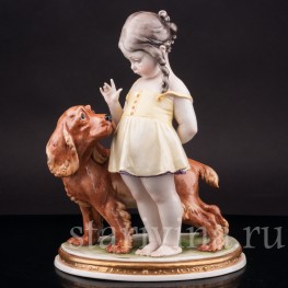 Фигурка из фарфора Девочка со спаниелем, Giuseppe Cappe, Италия, сер. 20 в.