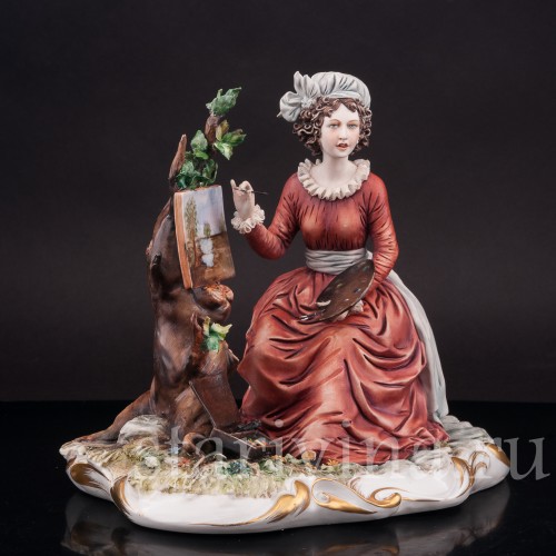 Композиция из фарфора Рисовальщица, IPA, Capodimonte, Италия, вт. пол. 20 в.
