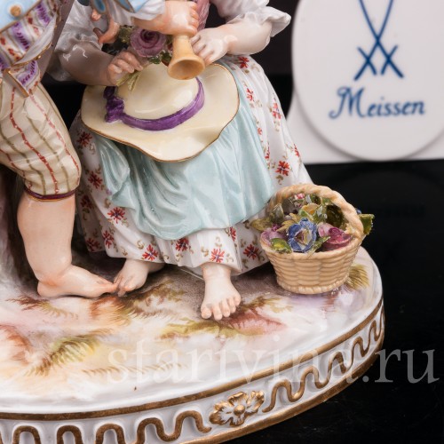 Фарфоровая статуэтка Урок игры на флейте, Meissen, Германия, сер. 19 - нач. 20 вв.
