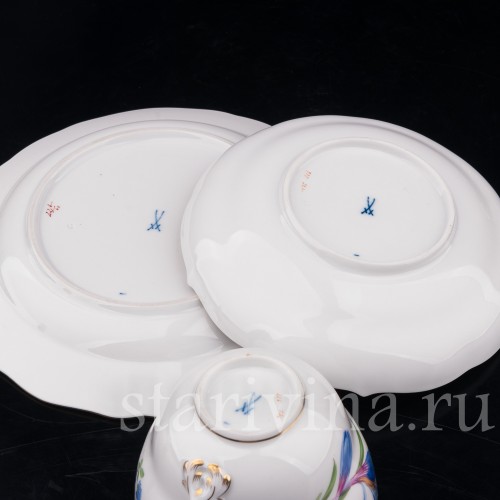 Чайное трио Синий крокус, Meissen, Германия, сер. 20 в.