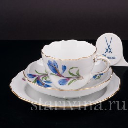 Чайное трио Синий крокус, Meissen, Германия, сер. 20 в.