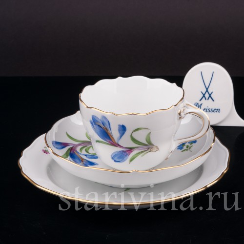 Чайное трио Синий крокус, Meissen, Германия, сер. 20 в.