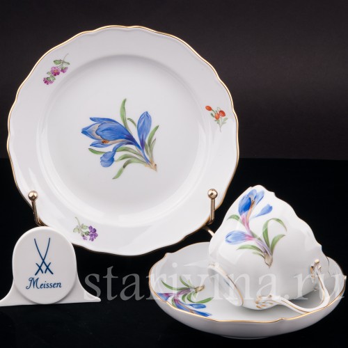 Чайное трио Синий крокус, Meissen, Германия, сер. 20 в.