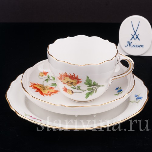 Чайное трио Весенний мак, Meissen, Германия, сер. 20 в.