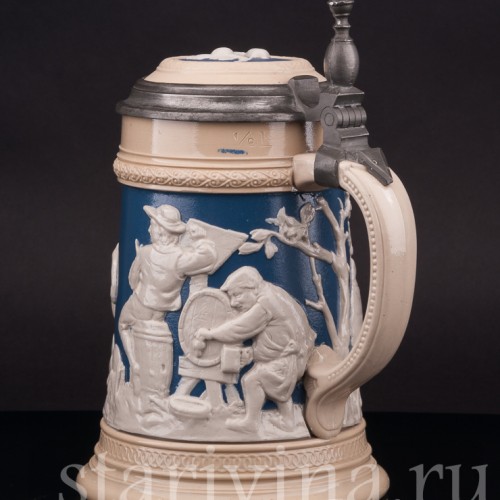 Старинная пивная кружка Кегельбан, 1/2 л, Villeroy & Boch, Германия, 1898 г.