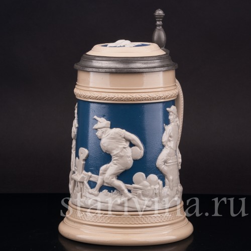 Старинная пивная кружка Кегельбан, 1/2 л, Villeroy & Boch, Германия, 1898 г.