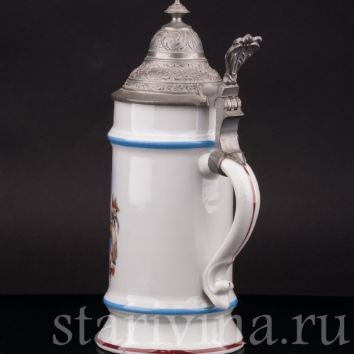 Старинная фарфоровая кружка Всегда пустая, 1/2 л, Германия, 1900е гг.