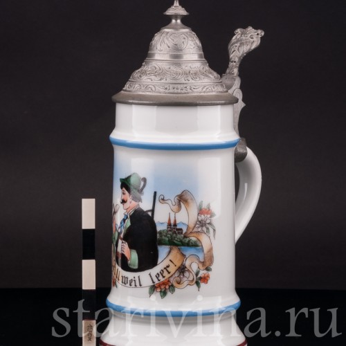 Старинная фарфоровая кружка Всегда пустая, 1/2 л, Германия, 1900е гг.