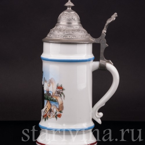 Старинная фарфоровая кружка Всегда пустая, 1/2 л, Германия, 1900е гг.