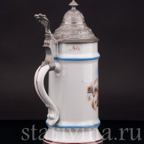Старинная фарфоровая кружка Всегда пустая, 1/2 л, Германия, 1900е гг.
