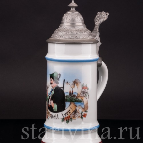 Старинная фарфоровая кружка Всегда пустая, 1/2 л, Германия, 1900е гг.