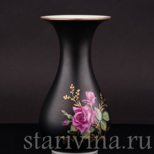 Декоративная ваза Розовые розы на черном, Rosenthal, Германия, 1944 год.