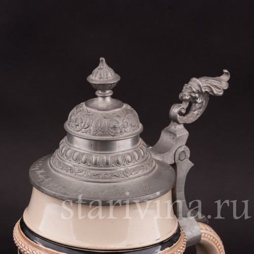 Старинная пивная кружка Трактирщик, 1 л, Reinhold Hanke, Германия, 1901 г.