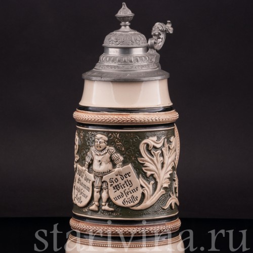 Старинная пивная кружка Трактирщик, 1 л, Reinhold Hanke, Германия, 1901 г.