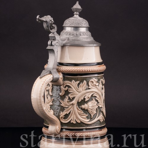 Старинная пивная кружка Трактирщик, 1 л, Reinhold Hanke, Германия, 1901 г.