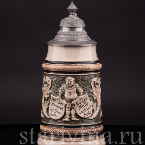 Старинная пивная кружка Трактирщик, 1 л, Reinhold Hanke, Германия, 1901 г.