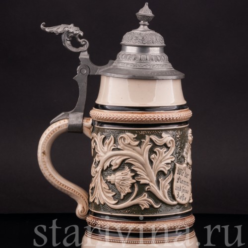 Старинная пивная кружка Трактирщик, 1 л, Reinhold Hanke, Германия, 1901 г.