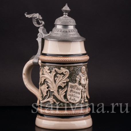 Старинная пивная кружка Трактирщик, 1 л, Reinhold Hanke, Германия, 1901 г.