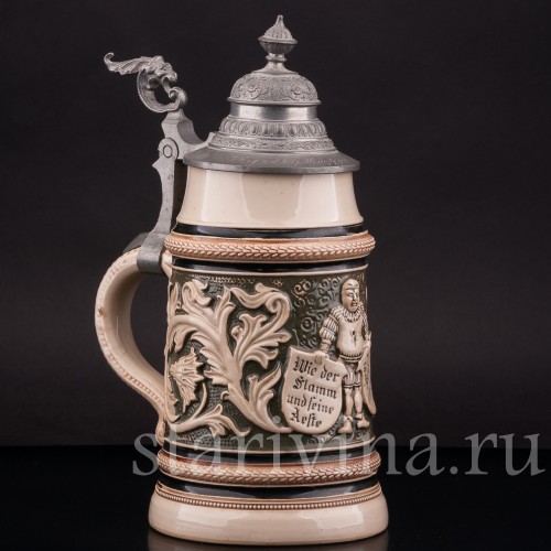 Старинная пивная кружка Трактирщик, 1 л, Reinhold Hanke, Германия, 1901 г.